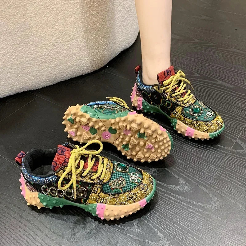 Autumn Women's Sneakers Fashion Luxury Rhinestone Ladies Shoes 2024 New Outdoor Platform Female Sports Shoes Vulcanized