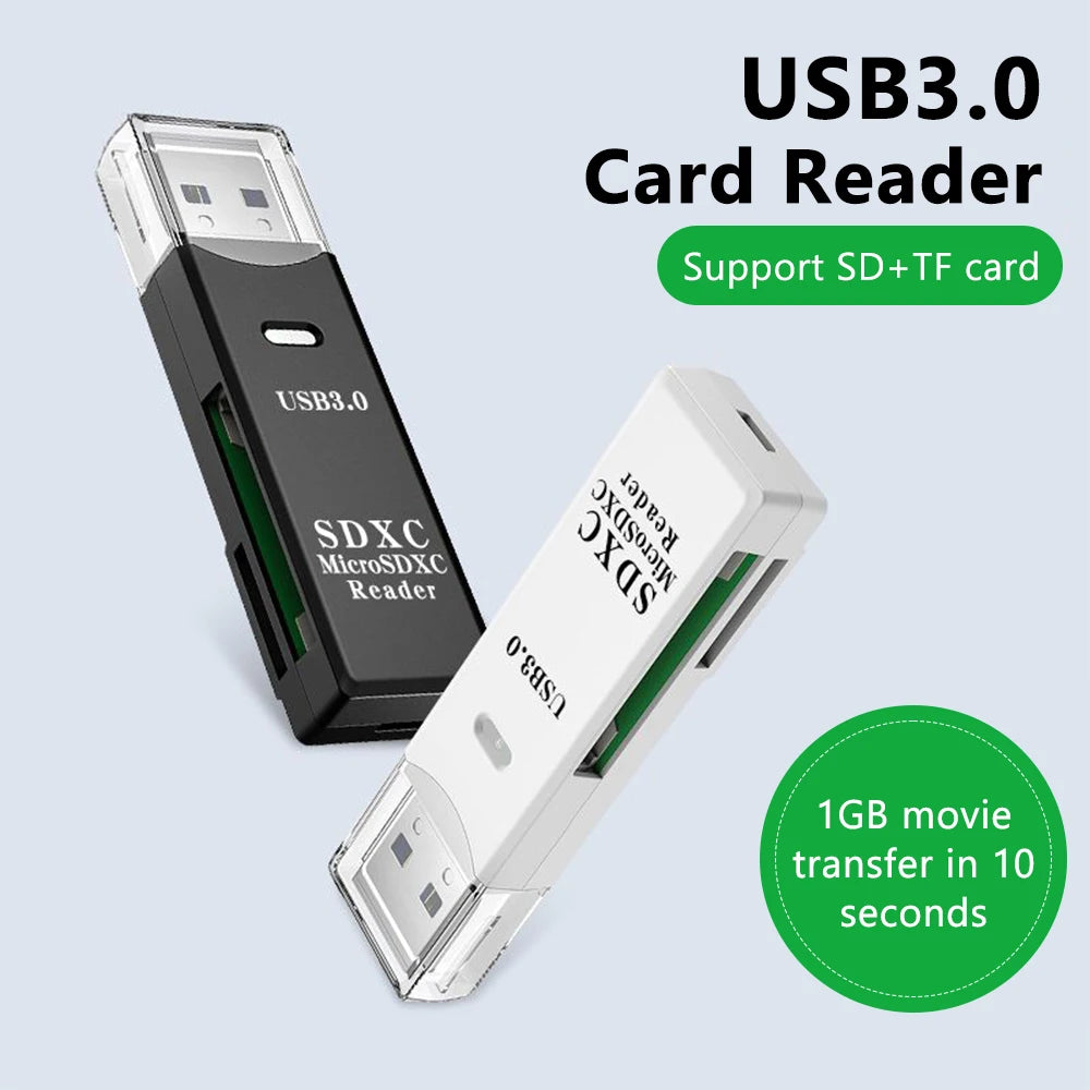 قارئ بطاقات USB 3.0 2 في 1، قارئ بطاقات Micro SD، محول USB، قارئ بطاقات عالي السرعة، بطاقة ذاكرة TF، ملحقات الكمبيوتر المحمول