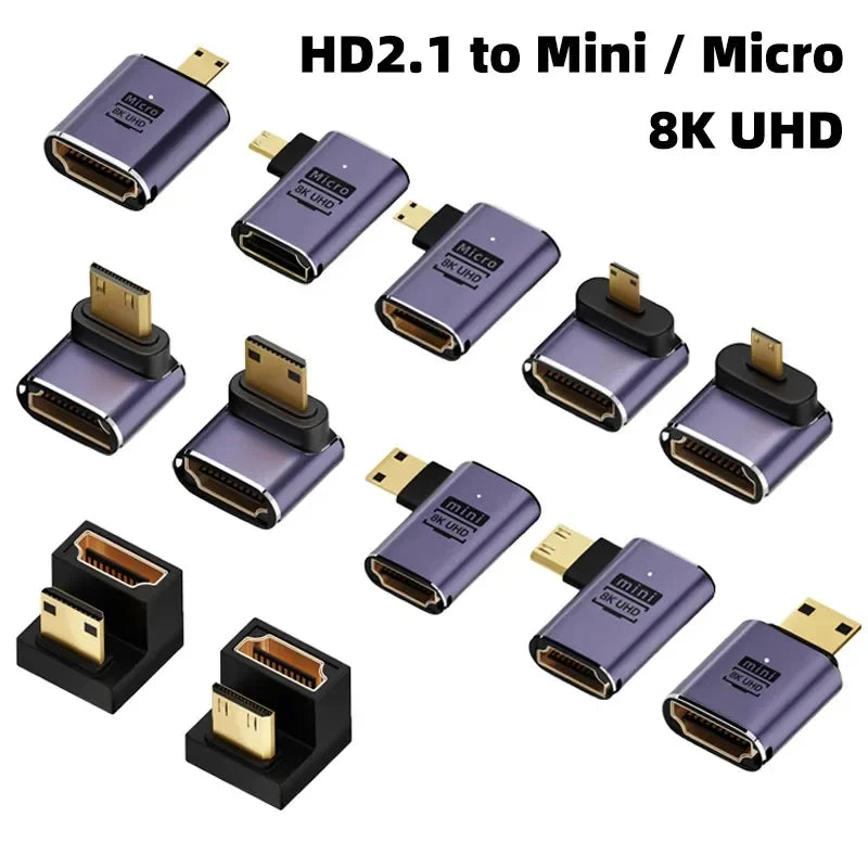 محول كابل HDMI2.1 من ميني ميكرو HDMI إلى HDMI 2.1 48 جيجابت في الثانية 8K60HZ 4K120HZ لجهاز عرض HDTV PS4 PS5 الكمبيوتر المحمول