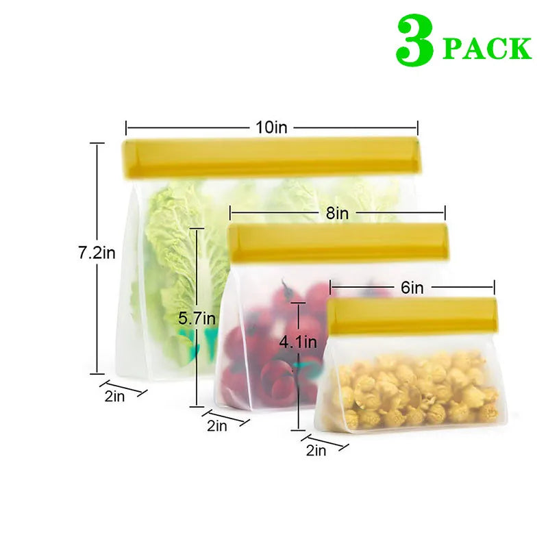 Reusable Silicone Food Bag Freezer Stand Up Food Storage Bag PEVA Bag Leakproof Containers Kitchen Fresh Bag Wrap Ziplock Bag