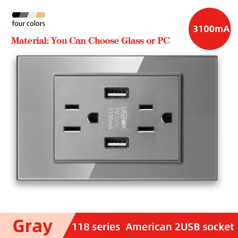 Herepow 118 Series Thailand American Standard مقبس حائطي مزدوج USB محول قابس الأجهزة المنزلية الذكية Type-c 3.1A شحن سريع