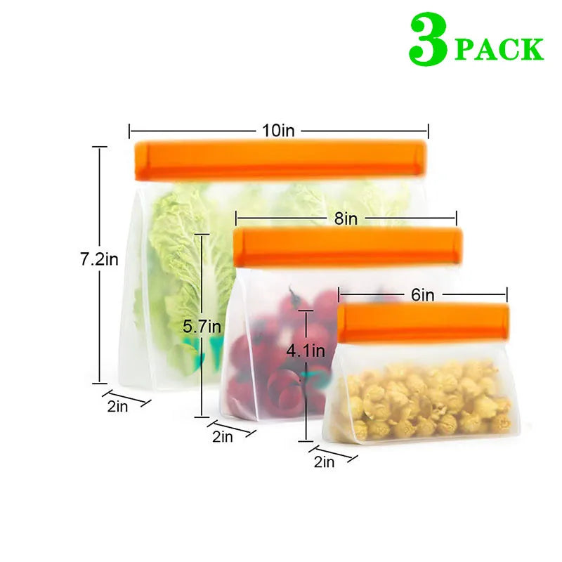 Reusable Silicone Food Bag Freezer Stand Up Food Storage Bag PEVA Bag Leakproof Containers Kitchen Fresh Bag Wrap Ziplock Bag