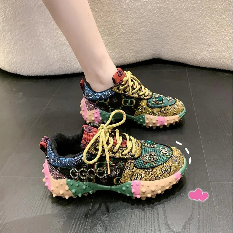 Autumn Women's Sneakers Fashion Luxury Rhinestone Ladies Shoes 2024 New Outdoor Platform Female Sports Shoes Vulcanized