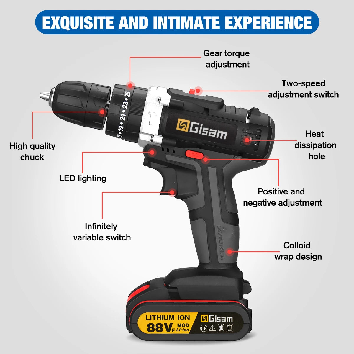 21V Cordless Impact Drill Electric Screwdriver Electric Hammer Drill Mini Wireless Hand Drill Lithium-Ion Battery Power Tools