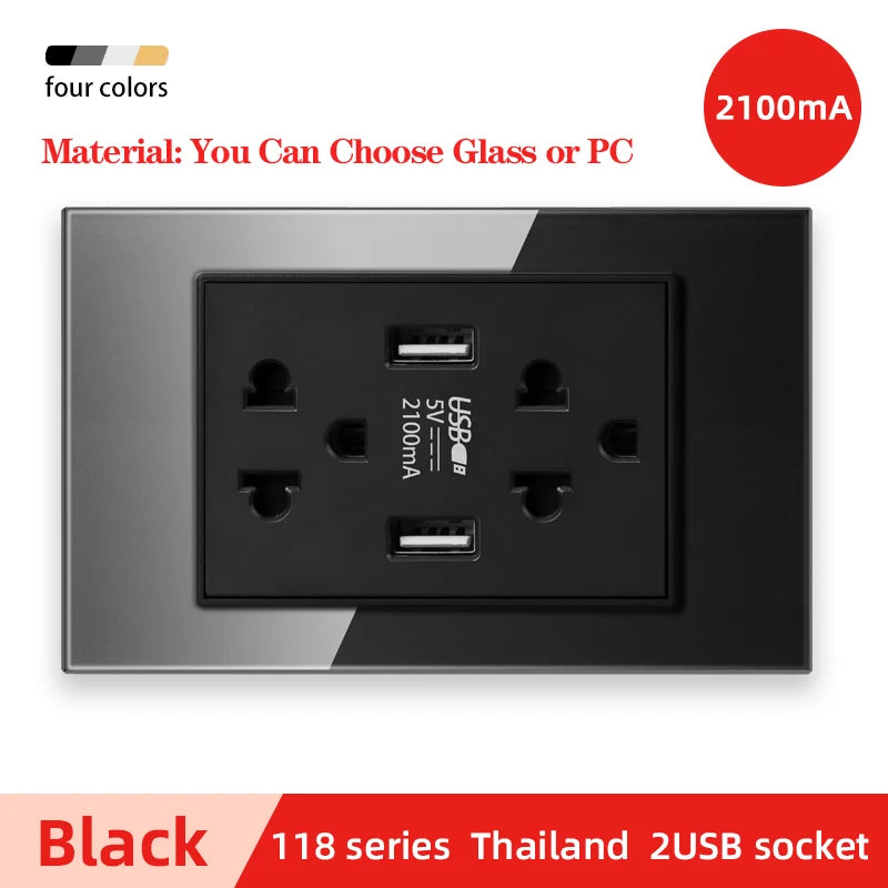 Herepow 118 Series Thailand American Standard مقبس حائطي مزدوج USB محول قابس الأجهزة المنزلية الذكية Type-c 3.1A شحن سريع