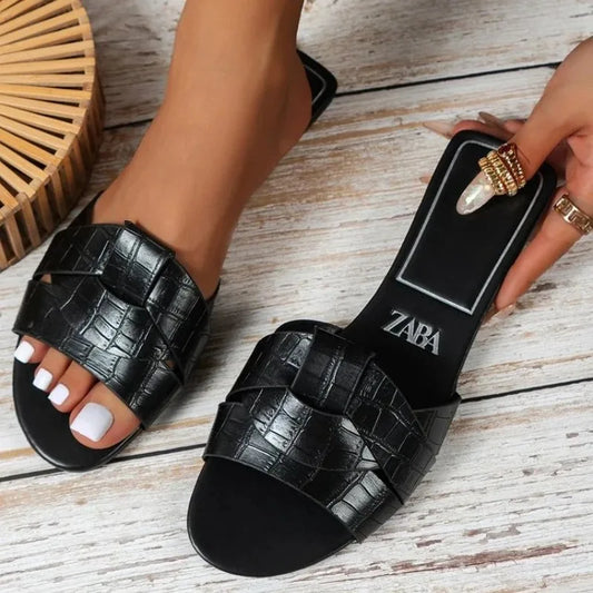 Summer 2024 New Women Designer Brand Flat Slippers Woven with Comfortable Women's Shoes Casual Bottom Slippers Woman Shoes