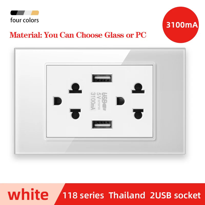 Herepow 118 Series Thailand American Standard مقبس حائطي مزدوج USB محول قابس الأجهزة المنزلية الذكية Type-c 3.1A شحن سريع