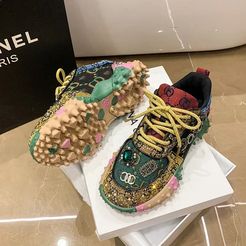 Autumn Women's Sneakers Fashion Luxury Rhinestone Ladies Shoes 2024 New Outdoor Platform Female Sports Shoes Vulcanized