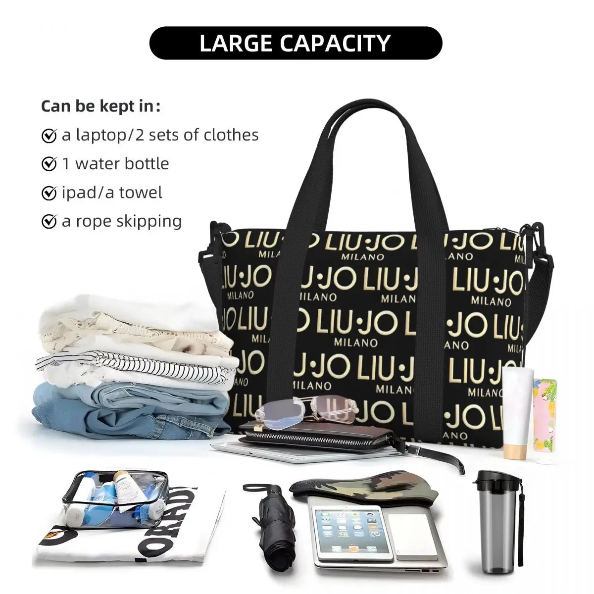 Custom Fashion Brand Liu Jo Groceries Tote Shopping Bags Women Big Capacity Gym Beach Travel Bags