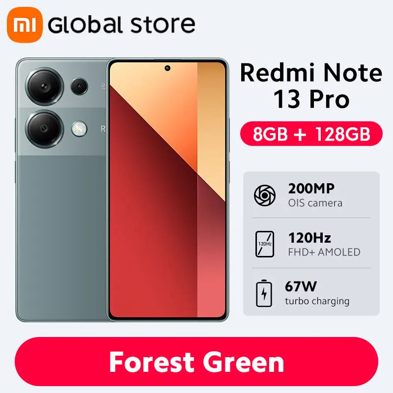 الإصدار العالمي الجديد من الهاتف الذكي Xiaomi Redmi Note 13 Pro 4G MTK Helio G99-Ultra شاشة AMOLED مقاس 6.67 بوصة وشاحن توربو بقوة 67 وات وبطارية 5000 مللي أمبير في الساعة