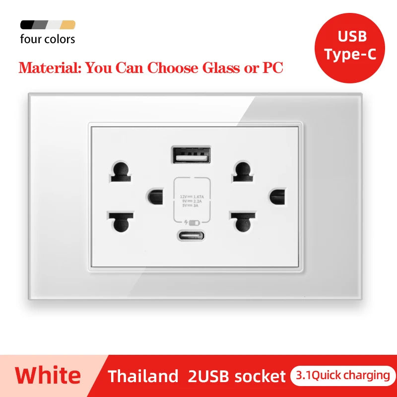 Herepow 118 Series Thailand American Standard مقبس حائطي مزدوج USB محول قابس الأجهزة المنزلية الذكية Type-c 3.1A شحن سريع