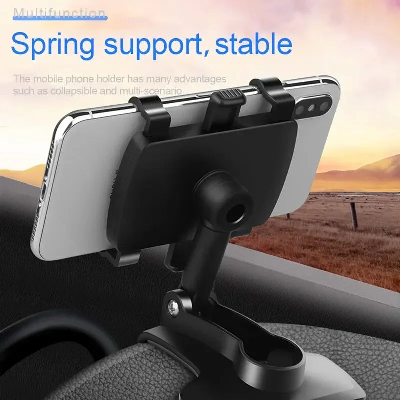 Support de téléphone de tableau de bord de voiture, rotation à 360 degrés, support de téléphone avec pince en caoutchouc, support universel pour smartphone de voiture pour la navigation