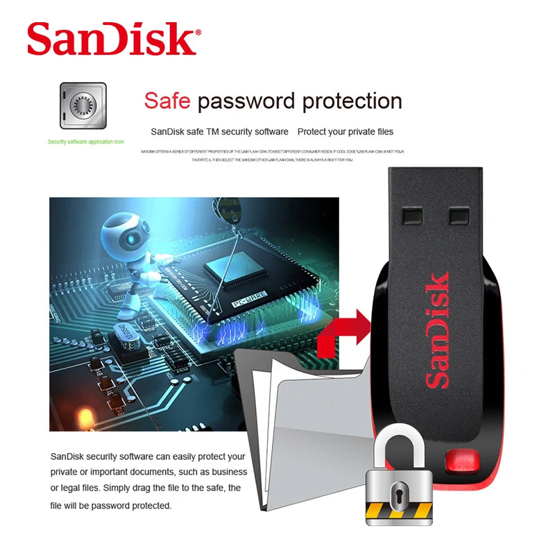 Clé USB 2.0 SanDisk CZ50 32 Go 16 Go 64 Go Clé USB Clé USB Mini Clé USB Cruzer Blade 100% d'origine