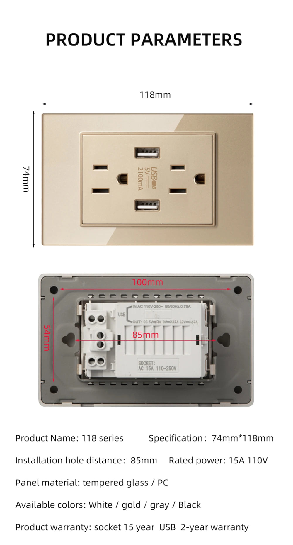 Herepow 118 Series Thailand American Standard مقبس حائطي مزدوج USB محول قابس الأجهزة المنزلية الذكية Type-c 3.1A شحن سريع