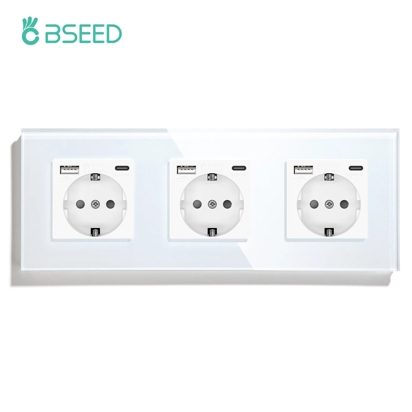 Prises électriques murales standard BSEED EU Prises de type C Prise d'alimentation murale Port de charge USB Panneau en verre Protection pour enfants 16 A