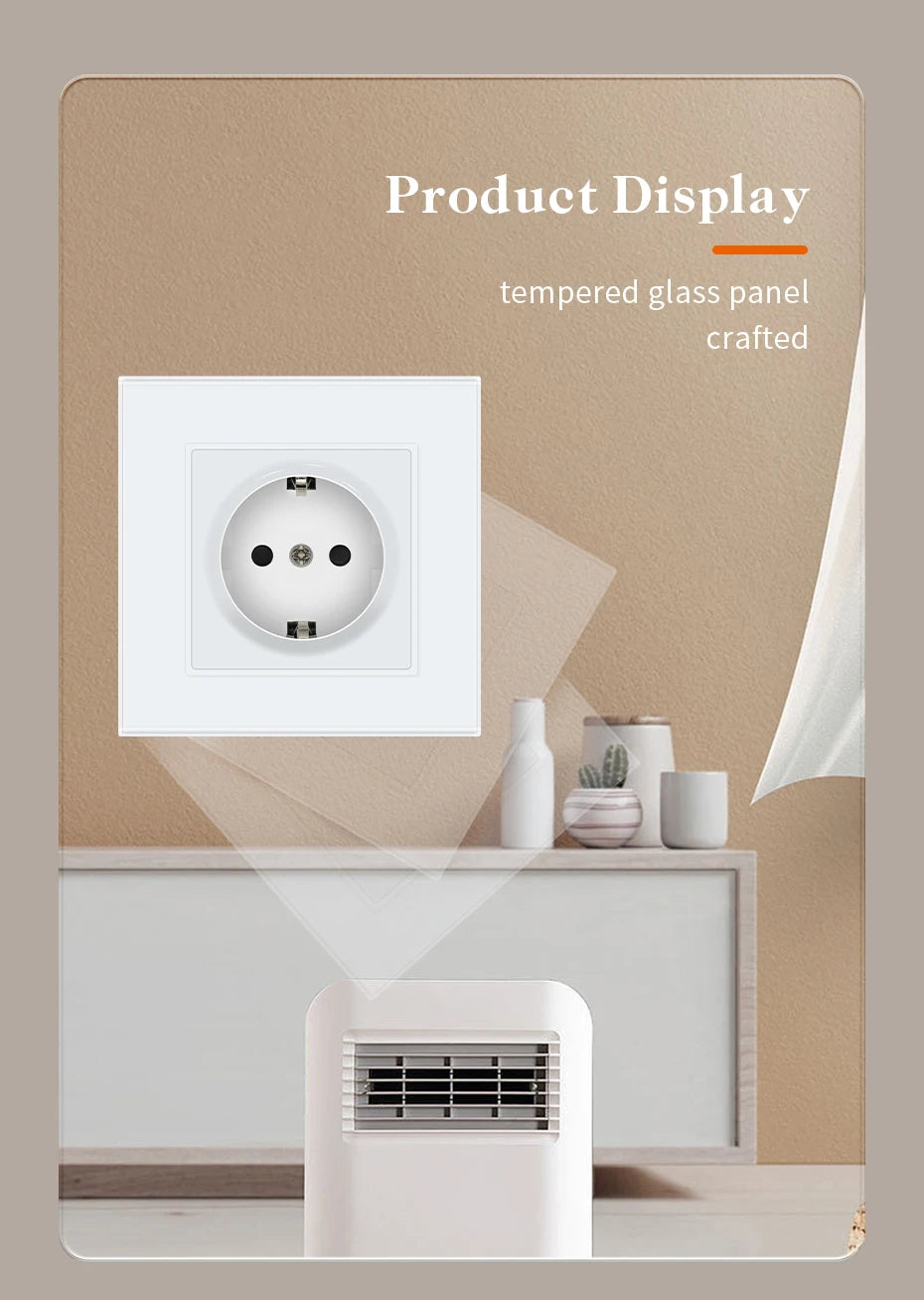 BSEED EU Standard Wall Electrical Sockets Type-C Outlets Wall Power Socket USB Charge Port Glass Panel Kids Protection 16A