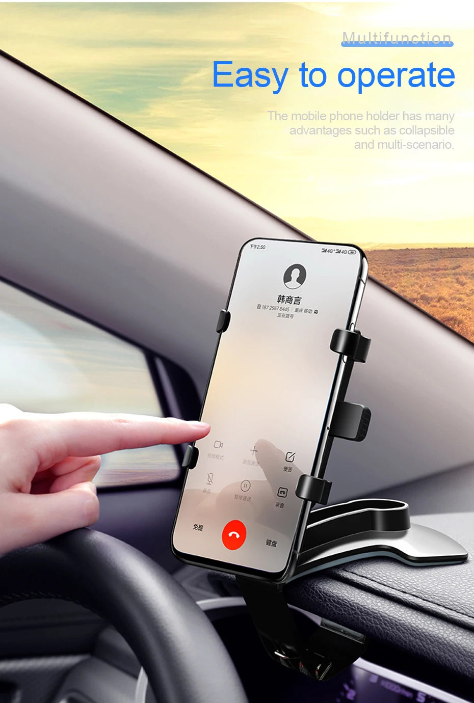 Support de téléphone de tableau de bord pour voiture, rotation à 360 degrés, support de téléphone avec pince en caoutchouc, support universel pour smartphone de voiture pour la navigation