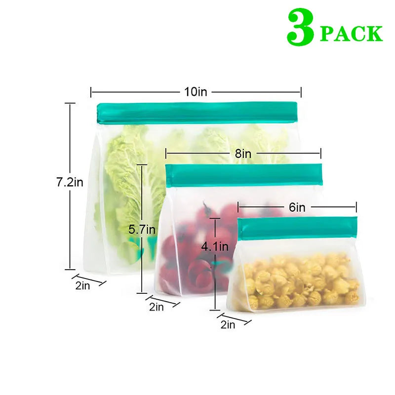 Reusable Silicone Food Bag Freezer Stand Up Food Storage Bag PEVA Bag Leakproof Containers Kitchen Fresh Bag Wrap Ziplock Bag