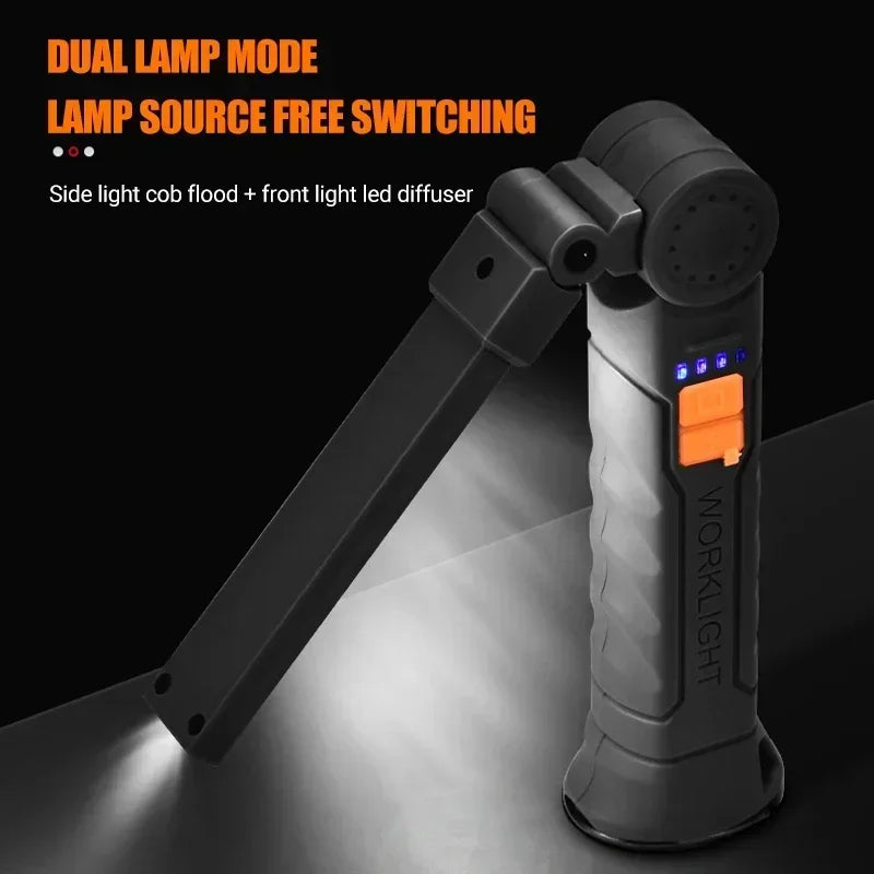 Lampe de poche USB rechargeable avec batterie intégrée, lampe de travail à LED pour camping avec base magnétique, 5 modes pour la maison, le camping en plein air