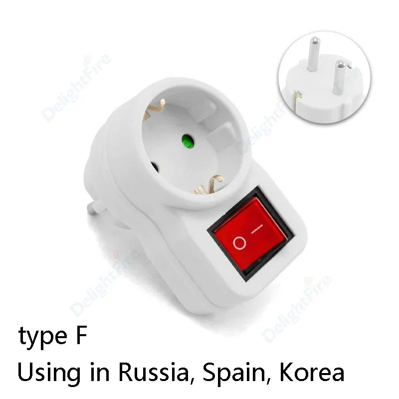 EU Electrical Socket With ON/OFF Switch 2 Pin 4.8mm European Standard Adapter Expansion Socket Power Extension Plug Converter