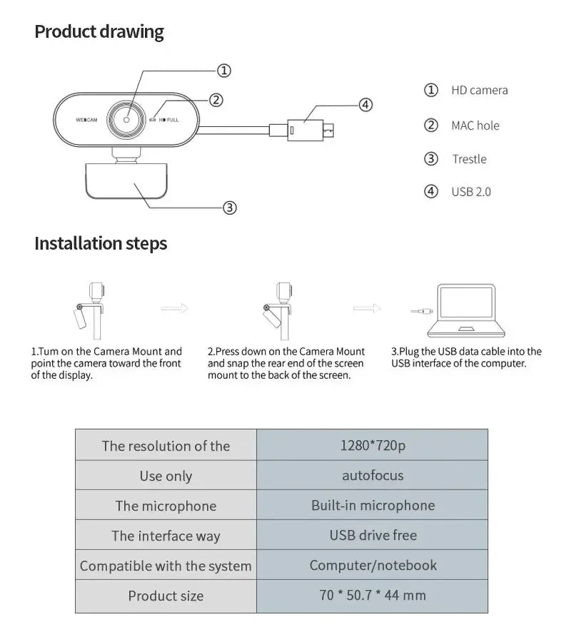 كاميرا كمبيوتر عالية الدقة 1080 بكسل، كاميرا USB عالية الدقة، ميكروفون مدمج، كاميرا شبكة USB، كاميرا ويب للعمل مع ميكروفون، حامل ثلاثي القوائم