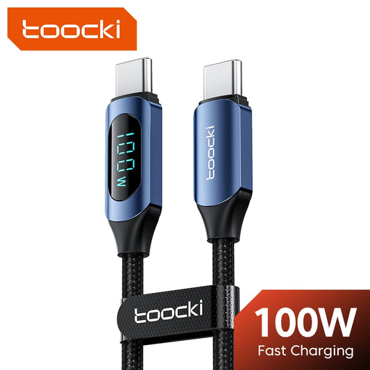 كابل Toocki 100 وات من النوع C إلى النوع C، شاحن سريع PD، كابل عرض USB C إلى USB C لأجهزة Macbook iPad، سلك بيانات