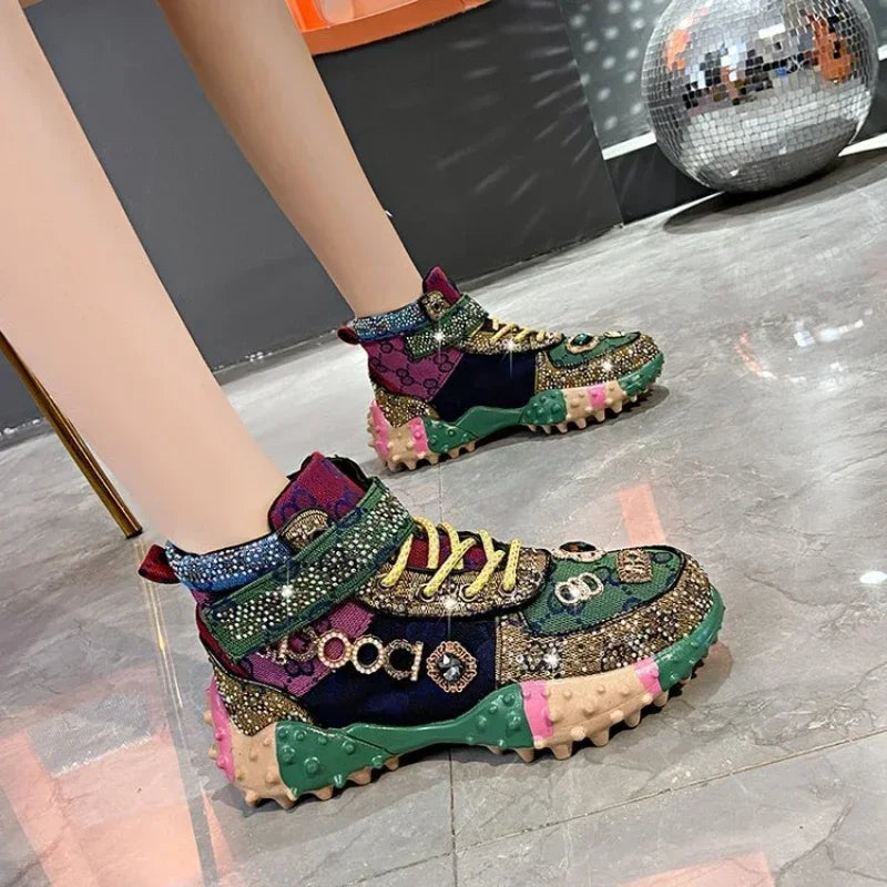 Autumn Women's Sneakers Fashion Luxury Rhinestone Ladies Shoes 2024 New Outdoor Platform Female Sports Shoes Vulcanized