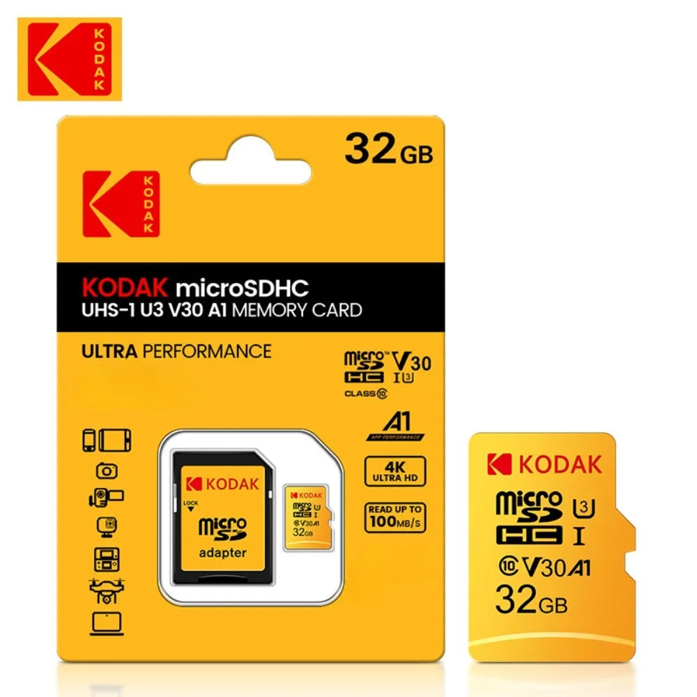 بطاقة ذاكرة Kodak Micro SD بسعة 32 جيجابايت - 256 جيجابايت - فئة عالية السرعة U3 UHS-I للهواتف الذكية والكاميرات الرقمية والأجهزة اللوحية والطائرات بدون طيار Chri