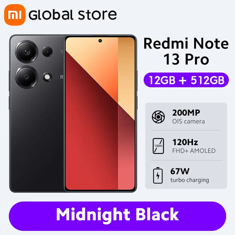 Nouvelle version mondiale du smartphone Xiaomi Redmi Note 13 Pro 4G MTK Helio G99-Ultra 6,67" écran AMOLED 67W Turbo Charge avec 5000mAh