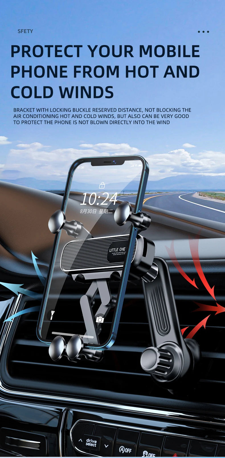 Support de téléphone portable pour voiture avec gravité, clip de ventilation, support de navigation, rotation à 360 degrés, sortie d'air, support pour smartphone de 4,7 à 7 pouces