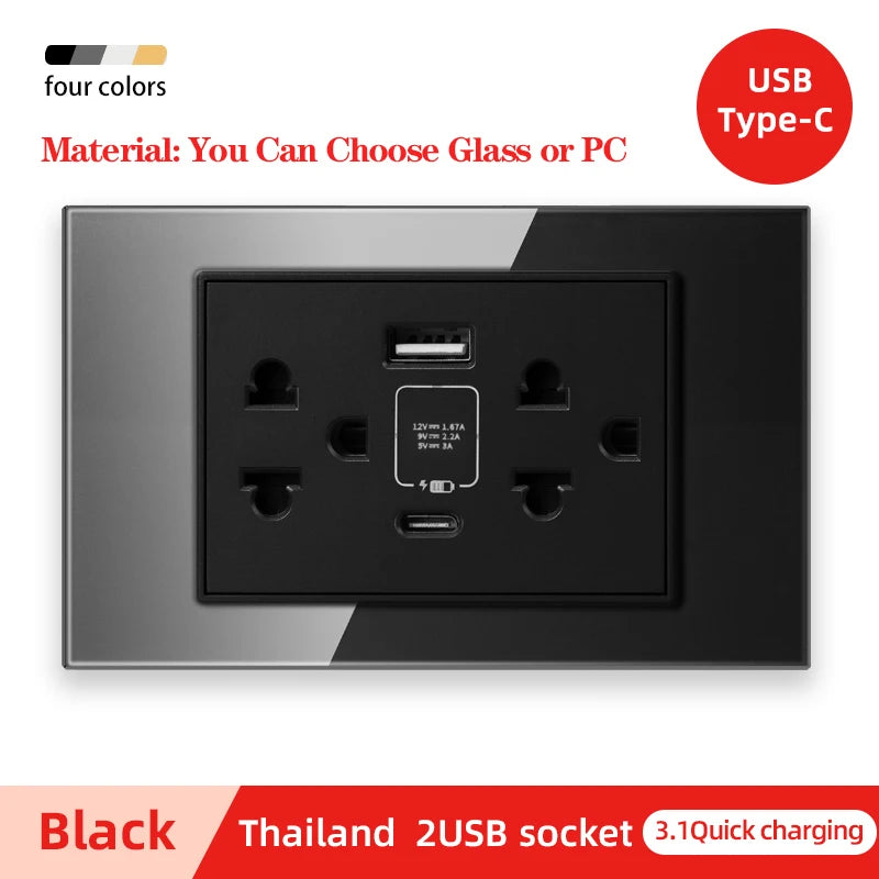 Herepow 118 Series Thailand American Standard مقبس حائطي مزدوج USB محول قابس الأجهزة المنزلية الذكية Type-c 3.1A شحن سريع