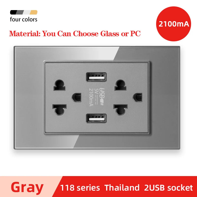 Herepow 118 Series Thailand American Standard مقبس حائطي مزدوج USB محول قابس الأجهزة المنزلية الذكية Type-c 3.1A شحن سريع