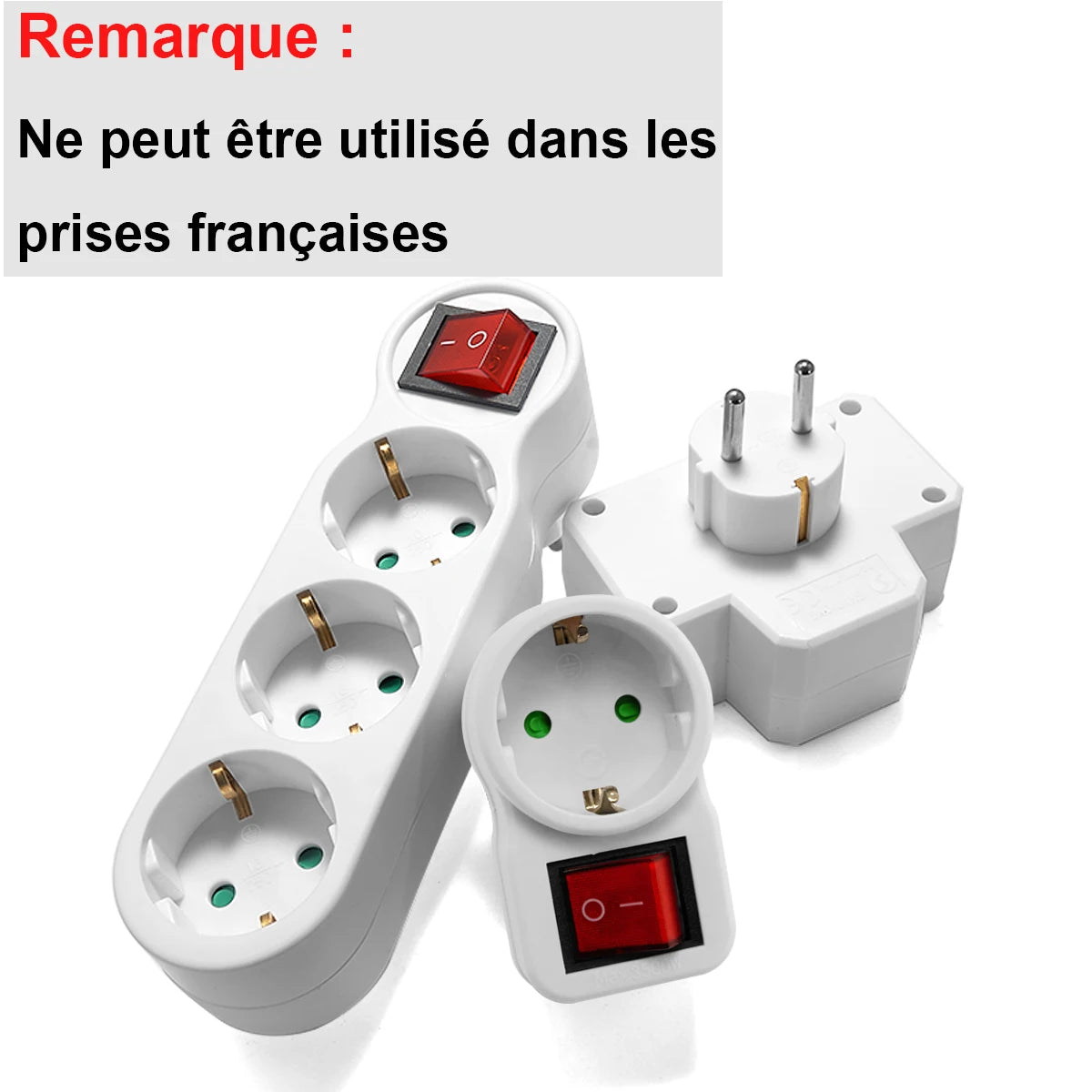 Prise électrique UE avec interrupteur marche/arrêt Adaptateur standard européen à 2 broches de 4,8 mm Extension de prise de courant Convertisseur de prise d'extension de puissance