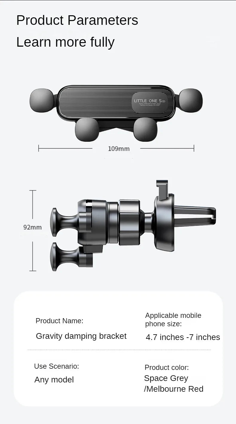 LEIBOO Support de téléphone de voiture à gravité pour grille d'aération, support télescopique pour téléphone portable, sortie d'air à 360 degrés, support pour smartphone de 4,7 à 7 pouces