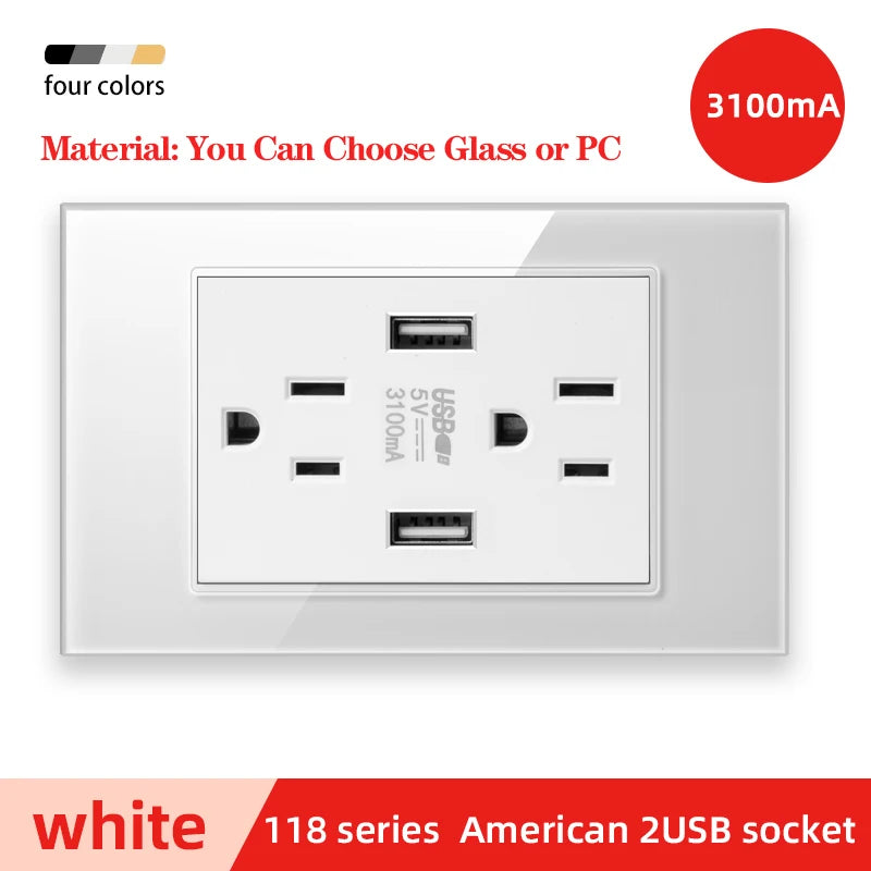 Herepow 118 Series Thailand American Standard مقبس حائطي مزدوج USB محول قابس الأجهزة المنزلية الذكية Type-c 3.1A شحن سريع