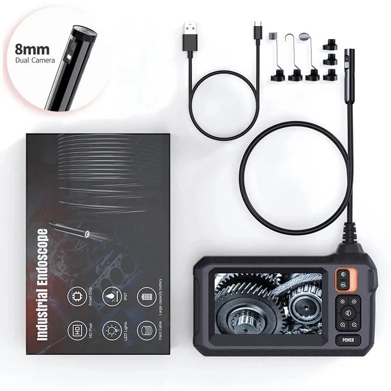 Industrial Endoscope Camera 8mm HD1080P 4.3inch IPS Screen 1080P Pipe Inspection Camera for Car Repair IP67 Waterproof 8 LEDS