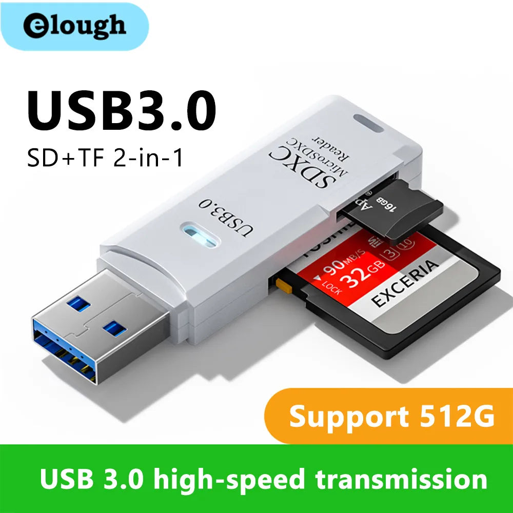 قارئ بطاقات USB 3.0 2 في 1، قارئ بطاقات Micro SD، محول USB، قارئ بطاقات عالي السرعة، بطاقة ذاكرة TF، ملحقات الكمبيوتر المحمول