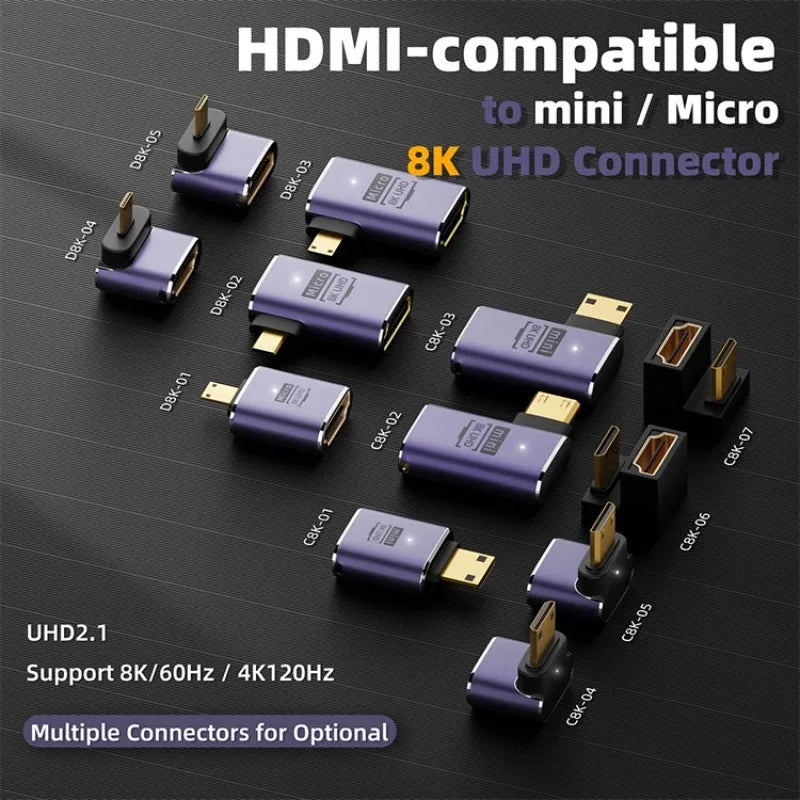 HDMI2.1 Cable Adapter mini micro hdmi to HDMI 2.1 Converter 48Gpbs 8K60HZ 4K120HZ for HDTV Projector PS4 PS5 Laptop PC