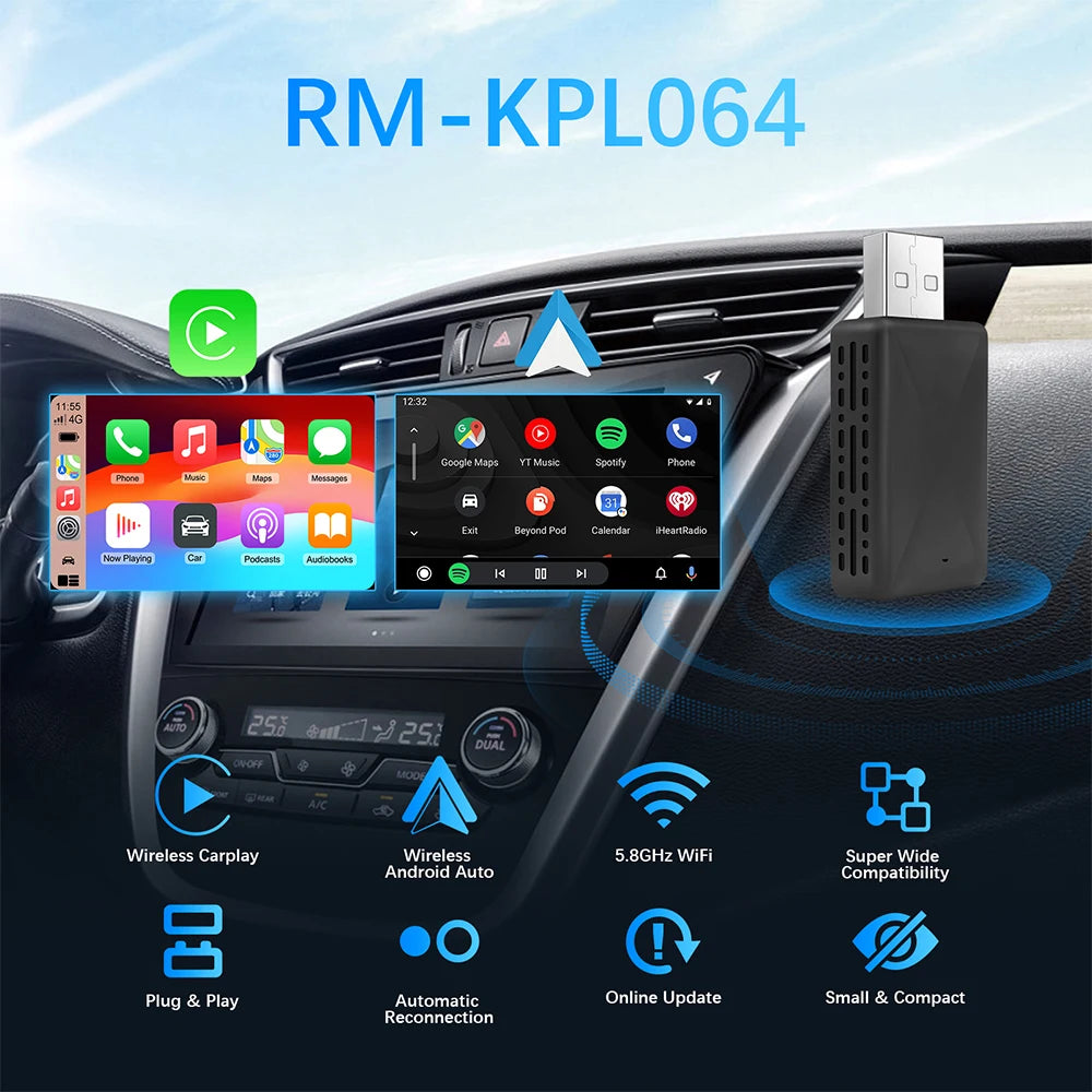 Carplay Wireless Adapter Android Auto 2in 1 Smart Dongle 2025 5G WIFI For iphone Android Phone For Volvo Benz Mg Kia Chery VW