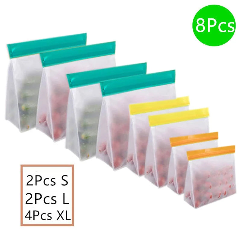 Reusable Silicone Food Bag Freezer Stand Up Food Storage Bag PEVA Bag Leakproof Containers Kitchen Fresh Bag Wrap Ziplock Bag