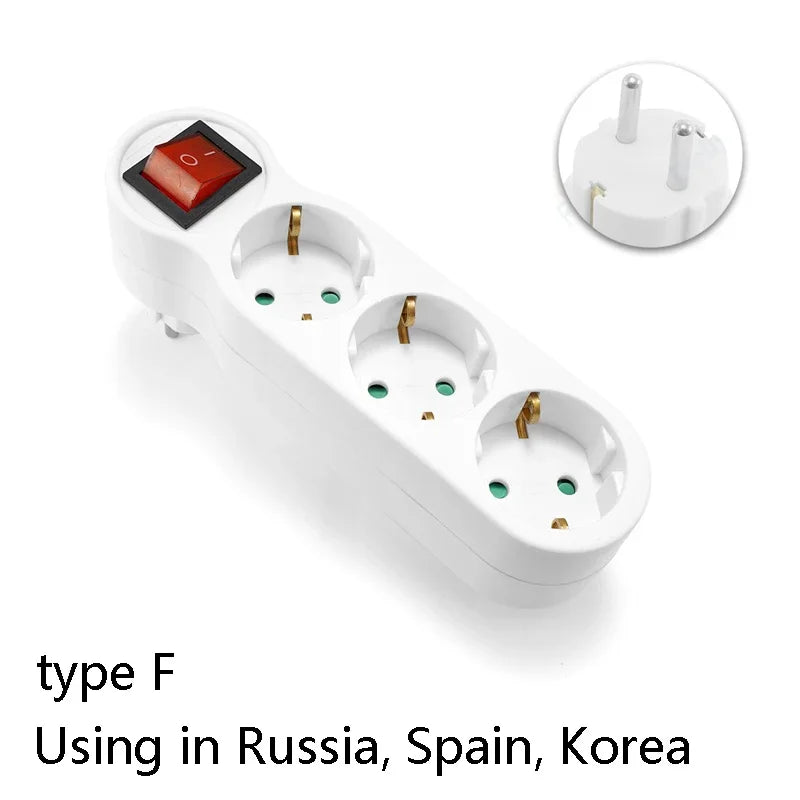 EU Electrical Socket With ON/OFF Switch 2 Pin 4.8mm European Standard Adapter Expansion Socket Power Extension Plug Converter