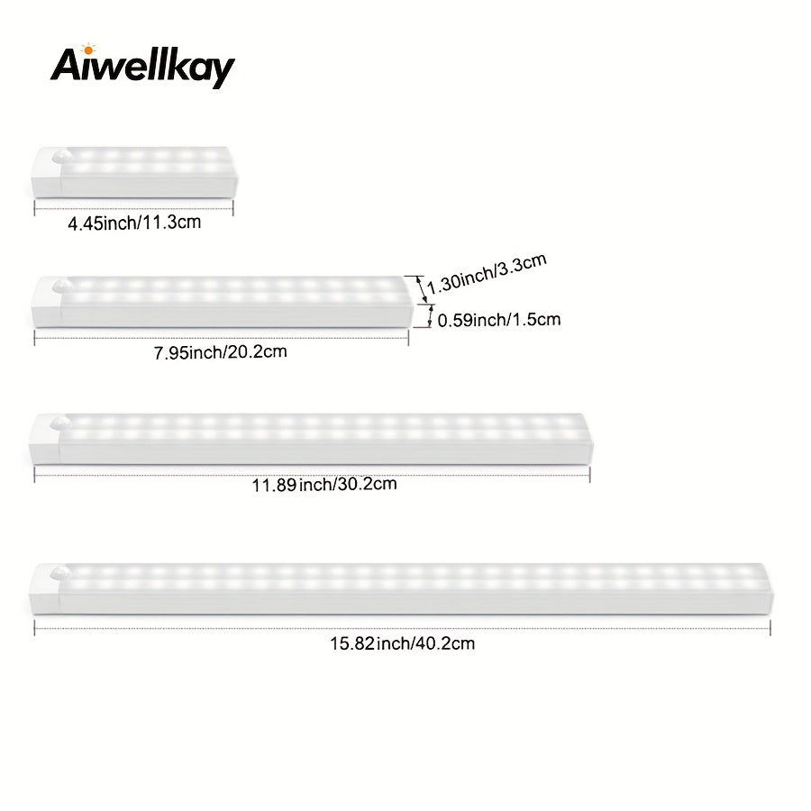 1 lampe d'armoire à détecteur de mouvement à intensité variable Aiwellkay, rechargeable par USB et alimentée par batterie, lampe murale en plastique avec support magnétique, finition brossée, fixation amovible, aucun accessoire inclus