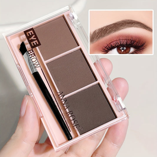 3-Color Eyebrow Powder Palette, Natural 3D Brow Look, Long-Lasting, Waterproof, with Brush for All Skin Types, Matte Finish Makeup