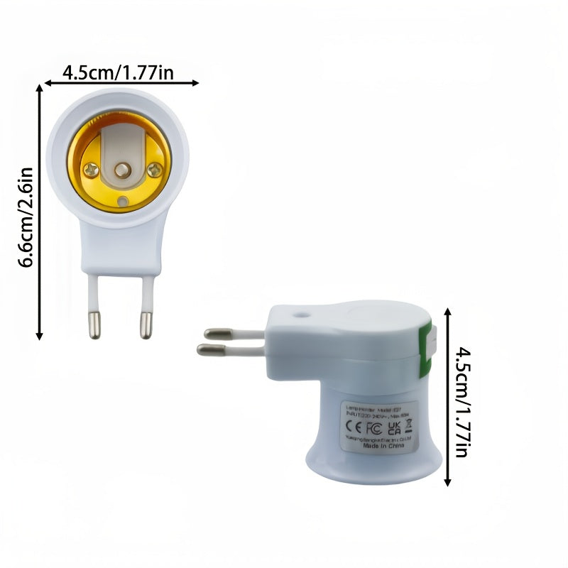 E27 LED Light Bulb with EU Plug Adapter, On/Off for Switch - White Socket Base Holder for Indoor Use