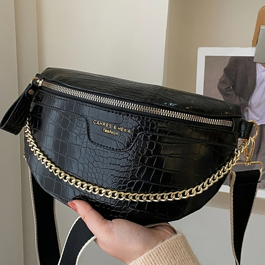 Elegant Women'S Waist Bag, Plaid Crossbody with Adjustable Strap, Zipper Closure, Polyester Lined, Solid Color, No Print - Ideal for Party & Outdoor Gatherings
