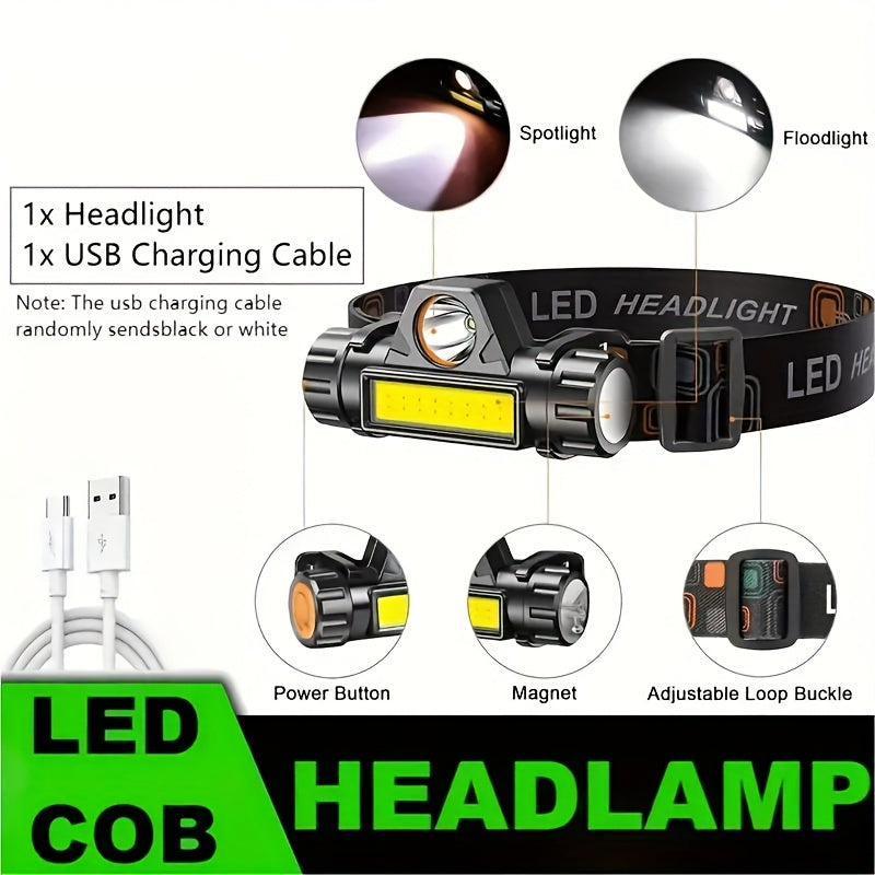 USB Charging Headlight, Near And Far Light COB Light Source Multifunctional LED Headlight For Outdoor Fishing Emergency Lighting