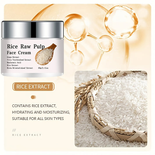 of Raw Rice Pulp Face Cream, a Hypoallergenic Moisturizer Suitable for All Skin Types, Featuring a Hydrating Formula with Rice Extract.