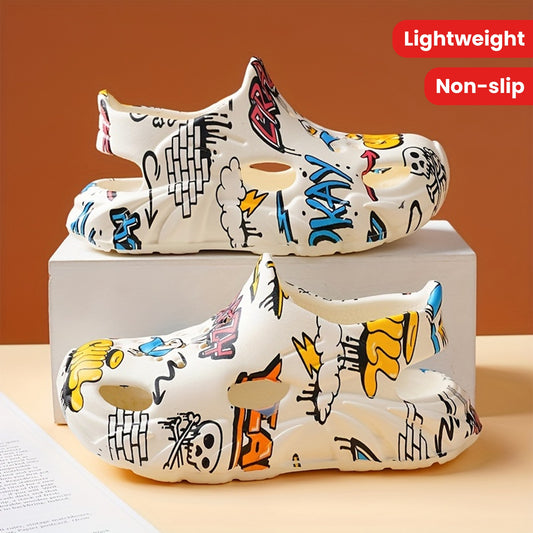Casual Cute Cartoon Slip On Clogs For Boys, Lightweight Non-slip Wear-resistant Sandals For Indoor Outdoor Beach, Spring And Summer
