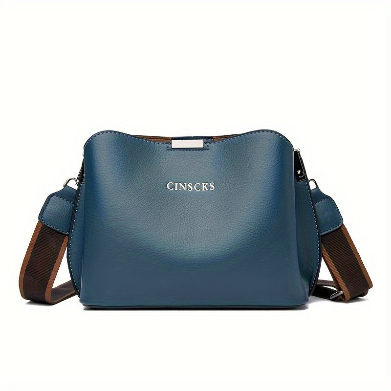 Elegant Women's Crossbody Bucket Bag - Chic Minimalist Design with Multiple Compartments, Solid Color,, Available in Khaki, Brown, Blue, Black, Versatile Crossbody Bag | Minimalist Bucket Bag | Goldtone Hardware, Small Crossb