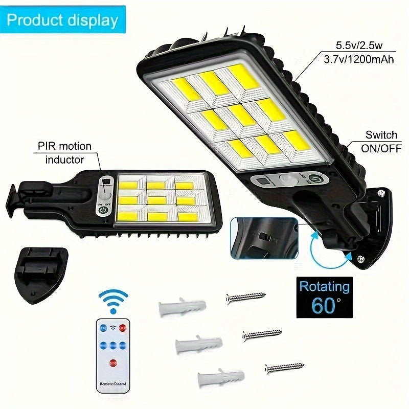 قطعة واحدة من مصابيح الإضاءة الخارجية التي تعمل بالطاقة الشمسية بقوة 8000 وات مع عاكس LED شفاف وجهاز تحكم عن بعد ومستشعر حركة قابل للتعديل - بلاستيك متين، سهل التركيب، إضاءة عالية الجودة تعمل بالطاقة الشمسية، مصابيح شمسية للاستخدام الخارجي